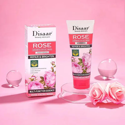 DISAAR Rose & Ceramide Facial Wash – Organic Rose Cleanser – Acne Control, Brightening & Skin Barrier Repair – Oil Control Face Wash