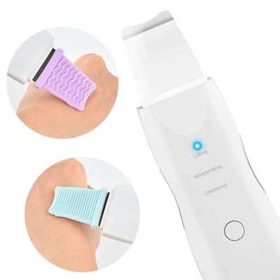 Rechargeable Ultrasonic Skin Scrubber – Deep Cleansing Facial Spatula & Blackhead Remover with Vibration & Peeling Modes(H)