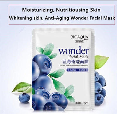 BIOAQUA Wonder Blueberry Whitening Pure Esence Hyaluronic Acid Face Serum & BIOAQUA Blueberry Moisturizing Facial Sheet Mask
