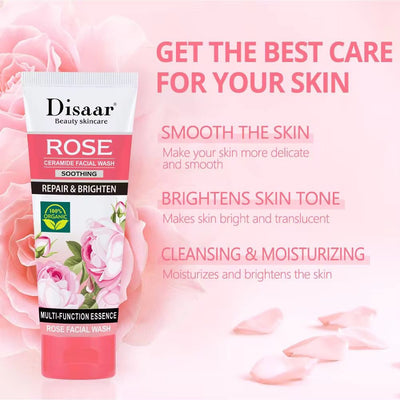 DISAAR Rose & Ceramide Facial Wash – Organic Rose Cleanser – Acne Control, Brightening & Skin Barrier Repair – Oil Control Face Wash