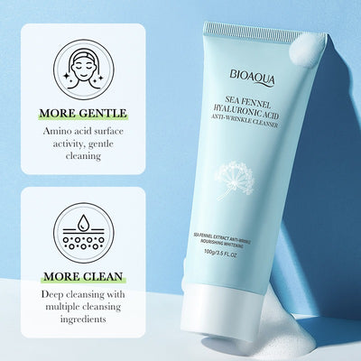 BIOAQUA Sea Fennel Hyaluronic Acid Facial Cleanser Anti wrinkle Whitening Face Wash Cleanser 100g
