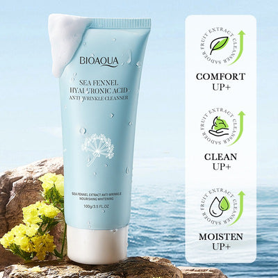 BIOAQUA Sea Fennel Hyaluronic Acid Facial Cleanser Anti wrinkle Whitening Face Wash Cleanser 100g