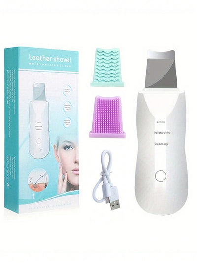 Rechargeable Ultrasonic Skin Scrubber – Deep Cleansing Facial Spatula & Blackhead Remover with Vibration & Peeling Modes(H)